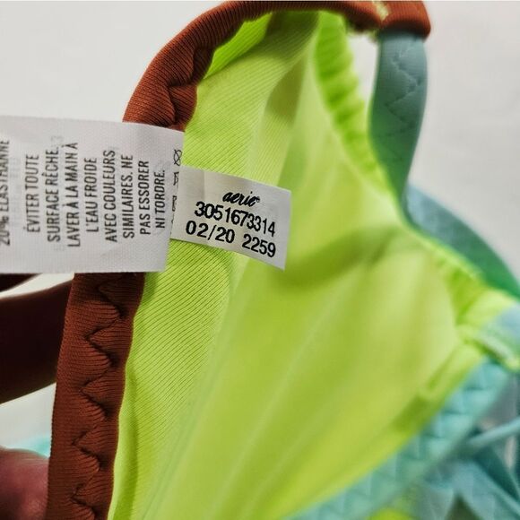 Aerie Vibrant Green Classic Triangle Padded String Bikini Cheeky Bottoms Set S - Picture 3 of 10